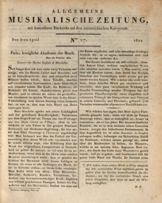 Allgemeine musikalische Zeitung Mittwoch 3. April 1822