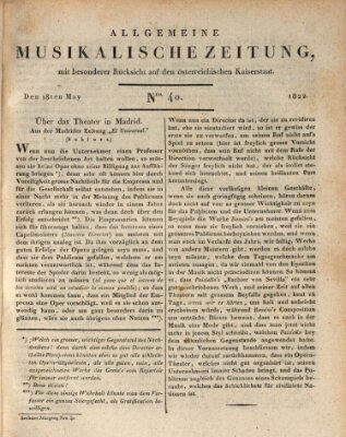 Allgemeine musikalische Zeitung Samstag 18. Mai 1822