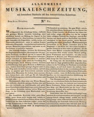 Allgemeine musikalische Zeitung Mittwoch 8. Oktober 1823