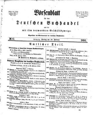 Börsenblatt für den deutschen Buchhandel Freitag 28. Februar 1851