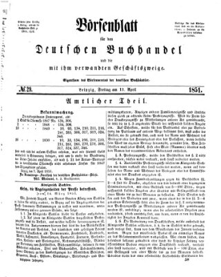 Börsenblatt für den deutschen Buchhandel Freitag 11. April 1851