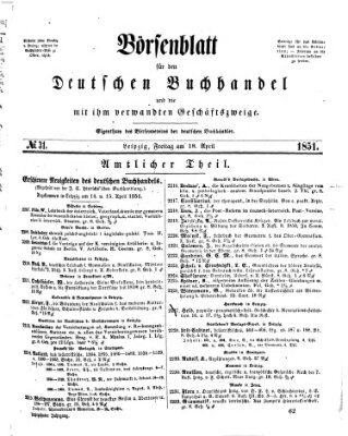 Börsenblatt für den deutschen Buchhandel Freitag 18. April 1851