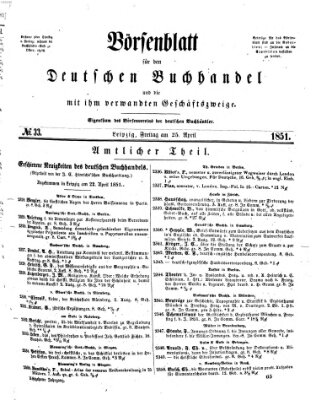 Börsenblatt für den deutschen Buchhandel Freitag 25. April 1851