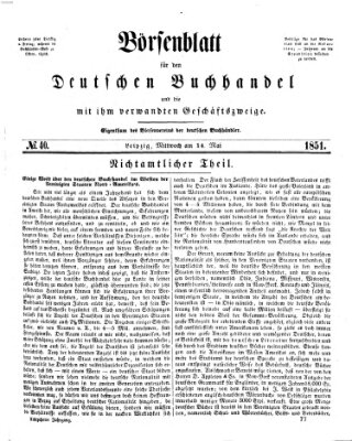 Börsenblatt für den deutschen Buchhandel Mittwoch 14. Mai 1851