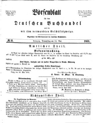 Börsenblatt für den deutschen Buchhandel Donnerstag 15. Mai 1851