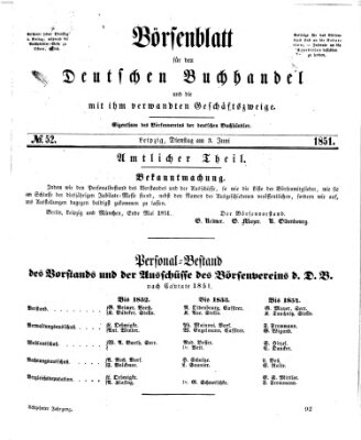 Börsenblatt für den deutschen Buchhandel Dienstag 3. Juni 1851