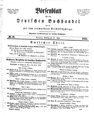 Börsenblatt für den deutschen Buchhandel Freitag 27. Juni 1851