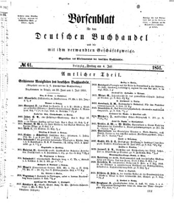 Börsenblatt für den deutschen Buchhandel Freitag 4. Juli 1851