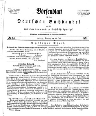 Börsenblatt für den deutschen Buchhandel Dienstag 15. Juli 1851