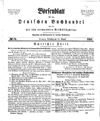 Börsenblatt für den deutschen Buchhandel Dienstag 19. August 1851