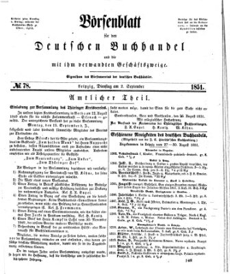 Börsenblatt für den deutschen Buchhandel Dienstag 2. September 1851