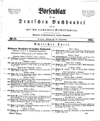 Börsenblatt für den deutschen Buchhandel Freitag 19. September 1851