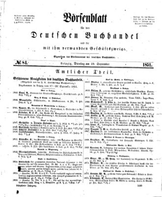 Börsenblatt für den deutschen Buchhandel Dienstag 23. September 1851