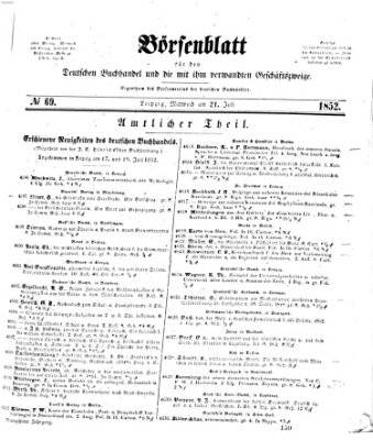 Börsenblatt für den deutschen Buchhandel Mittwoch 21. Juli 1852