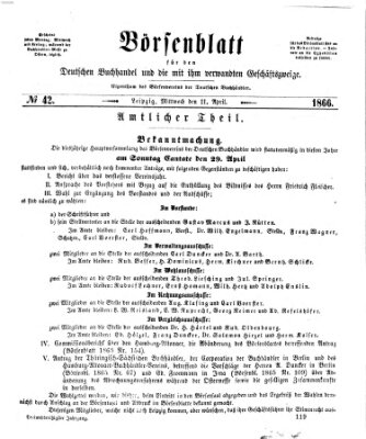 Börsenblatt für den deutschen Buchhandel Mittwoch 11. April 1866