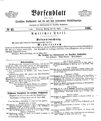 Börsenblatt für den deutschen Buchhandel Freitag 13. April 1866