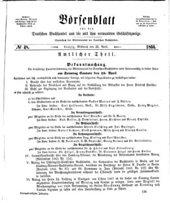 Börsenblatt für den deutschen Buchhandel Mittwoch 25. April 1866