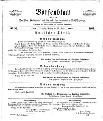 Börsenblatt für den deutschen Buchhandel Freitag 27. April 1866