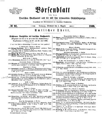 Börsenblatt für den deutschen Buchhandel Mittwoch 1. August 1866