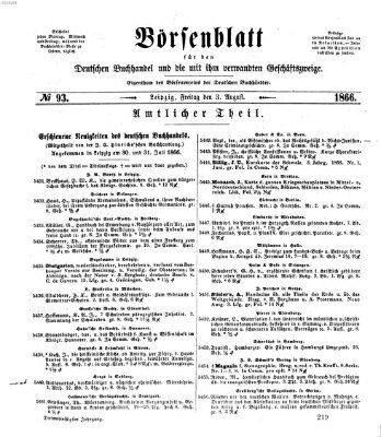 Börsenblatt für den deutschen Buchhandel Freitag 3. August 1866