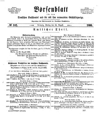 Börsenblatt für den deutschen Buchhandel Freitag 24. August 1866