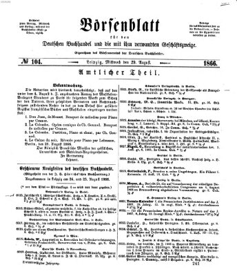 Börsenblatt für den deutschen Buchhandel Mittwoch 29. August 1866