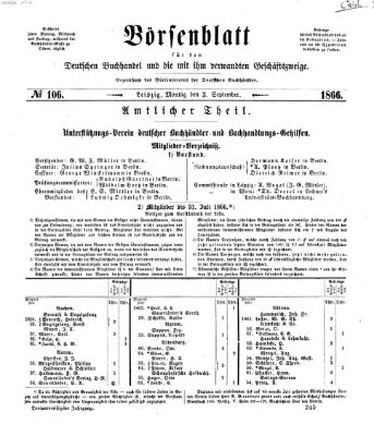 Börsenblatt für den deutschen Buchhandel Montag 3. September 1866