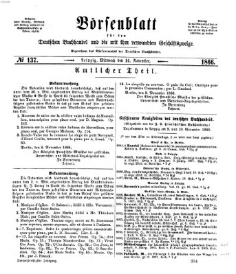 Börsenblatt für den deutschen Buchhandel Mittwoch 14. November 1866