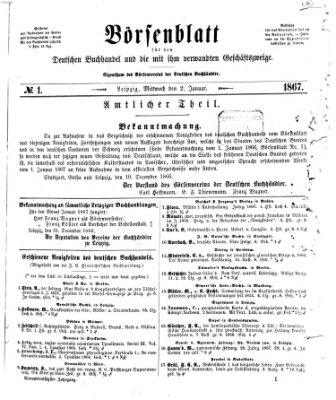 Börsenblatt für den deutschen Buchhandel Mittwoch 2. Januar 1867