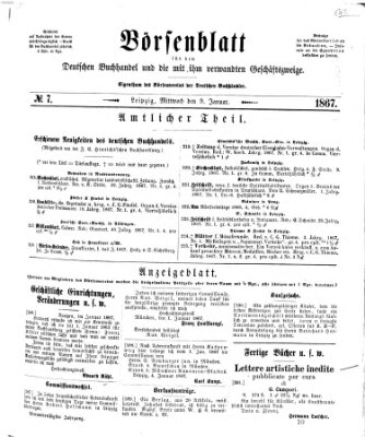 Börsenblatt für den deutschen Buchhandel Mittwoch 9. Januar 1867