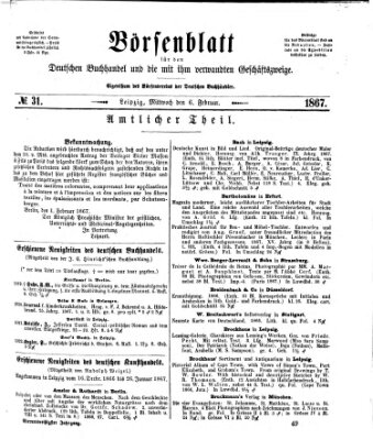 Börsenblatt für den deutschen Buchhandel Mittwoch 6. Februar 1867