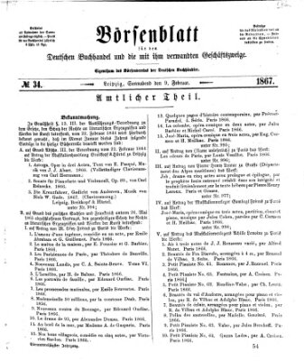 Börsenblatt für den deutschen Buchhandel Samstag 9. Februar 1867