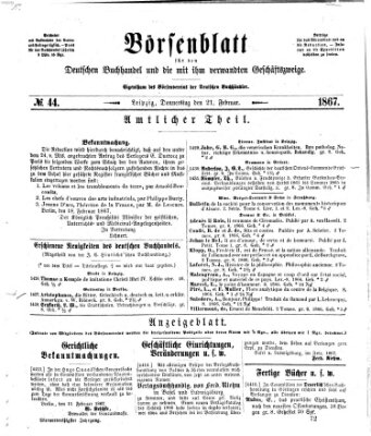 Börsenblatt für den deutschen Buchhandel Donnerstag 21. Februar 1867