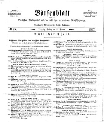 Börsenblatt für den deutschen Buchhandel Freitag 22. Februar 1867