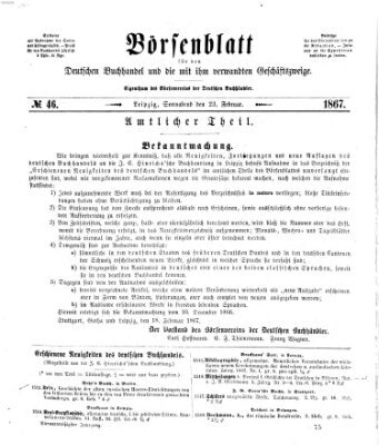 Börsenblatt für den deutschen Buchhandel Samstag 23. Februar 1867