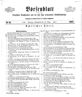 Börsenblatt für den deutschen Buchhandel Samstag 16. März 1867