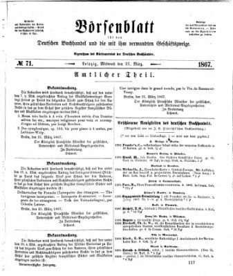 Börsenblatt für den deutschen Buchhandel Mittwoch 27. März 1867