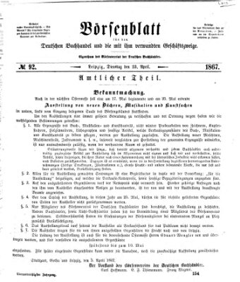 Börsenblatt für den deutschen Buchhandel Dienstag 23. April 1867