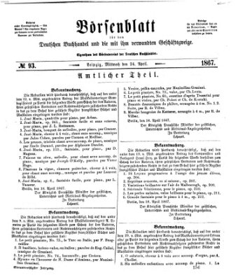 Börsenblatt für den deutschen Buchhandel Mittwoch 24. April 1867