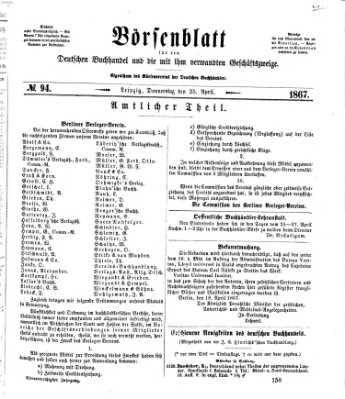 Börsenblatt für den deutschen Buchhandel Donnerstag 25. April 1867