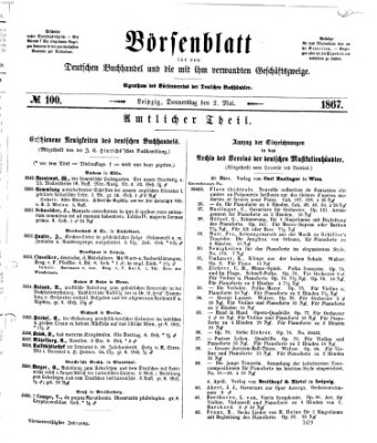 Börsenblatt für den deutschen Buchhandel Donnerstag 2. Mai 1867