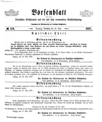 Börsenblatt für den deutschen Buchhandel Dienstag 21. Mai 1867