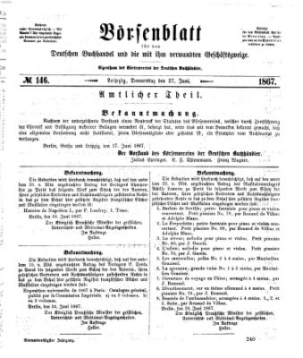 Börsenblatt für den deutschen Buchhandel Donnerstag 27. Juni 1867