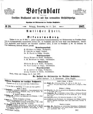 Börsenblatt für den deutschen Buchhandel Donnerstag 11. Juli 1867