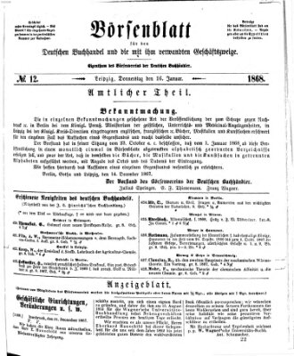 Börsenblatt für den deutschen Buchhandel Donnerstag 16. Januar 1868