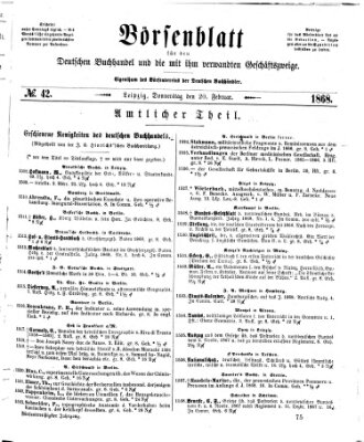 Börsenblatt für den deutschen Buchhandel Donnerstag 20. Februar 1868