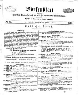 Börsenblatt für den deutschen Buchhandel Freitag 21. Februar 1868