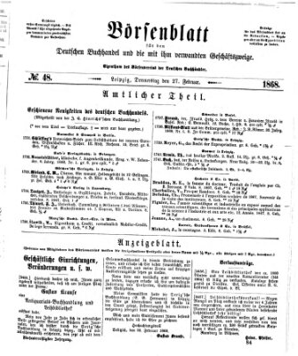 Börsenblatt für den deutschen Buchhandel Donnerstag 27. Februar 1868