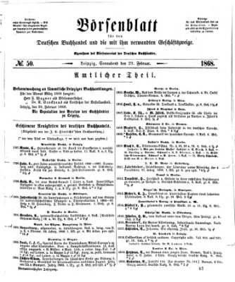 Börsenblatt für den deutschen Buchhandel Samstag 29. Februar 1868