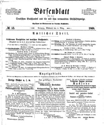 Börsenblatt für den deutschen Buchhandel Mittwoch 4. März 1868